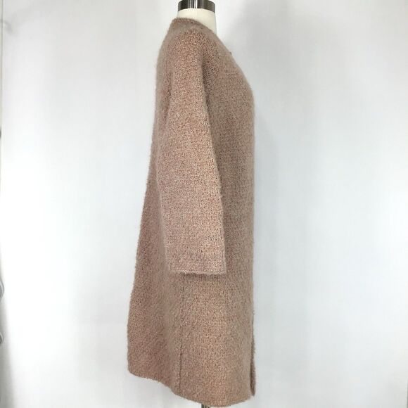 Duster Sweater M Wool Womens Nautral Pink Knit Open Front Cottagecore Hand knit - Picture 3 of 16
